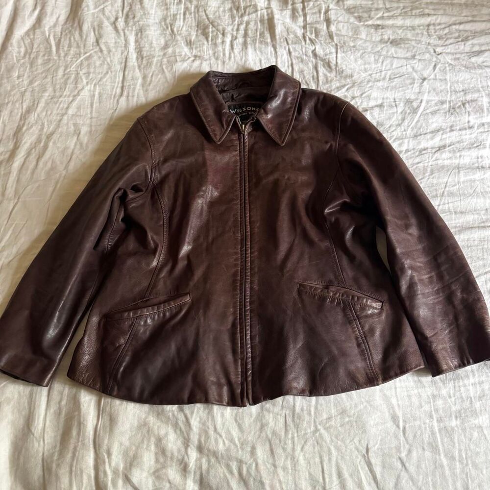 Vintage Brown Wilson’s Leather Classic Zip Up Collared Jacket Size XL